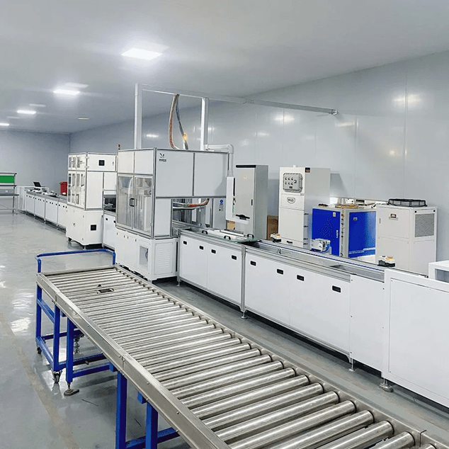 Automated production line for lithium-ion battery packs used in electric vehicles and home energy storage systems.