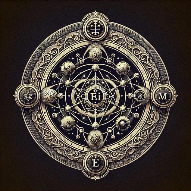 Detailed alchemical symbol representing transformation and cosmic elements, reflecting themes related to spiritual journeys and personal legend.